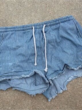 wild fable Blue & White Striped High Waist Drawstring Shorts